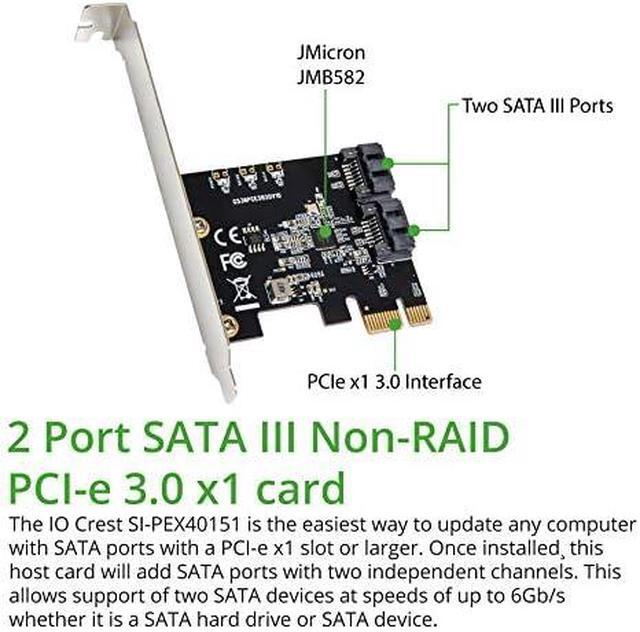 IO CREST 2 Port SATA III PCI-e 3.0 X1 Non-RAID Controller Card Jmicro Chipset SI-PEX40148