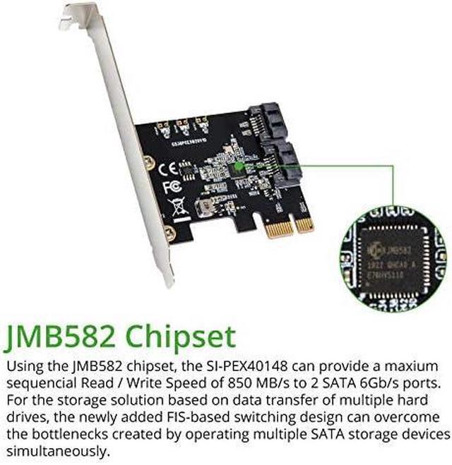 IO CREST 2 Port SATA III PCI-e 3.0 X1 Non-RAID Controller Card Jmicro Chipset SI-PEX40148