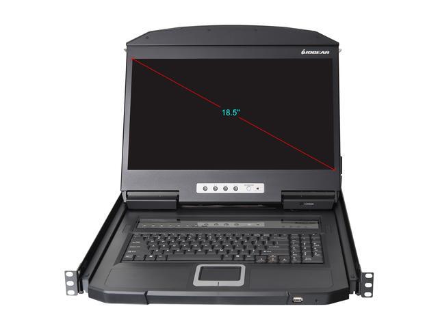 IOGEAR 18.5" Widescreen Short Depth 8-Port LCD KVM Switch With 8x USB KVM Cables