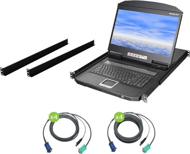 IOGEAR 18.5" Widescreen Short Depth 8-Port LCD KVM Switch with 8x USB KVM cables