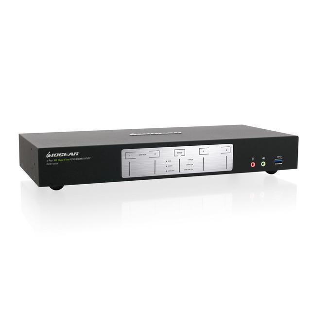 IOGEAR 4-Port 4K Dual View KVMP Switch With HDMI Connection USB 3.0 Hub And Audio