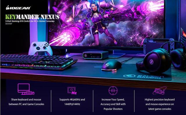 IOGEAR KeyMander Nexus 3-Port Gaming KVM Switch For PC & Game Consoles - GCS1337