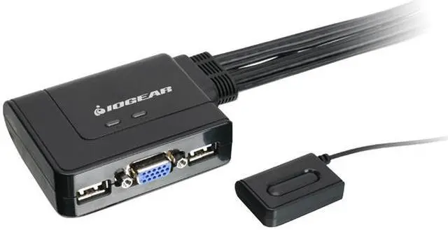 IOGEAR KVM 2-Port USB VGA Cabled Switch - 2048 x 1536 - Remote Button Switch - Plug n Play - PC MAC SUN - GCS22U