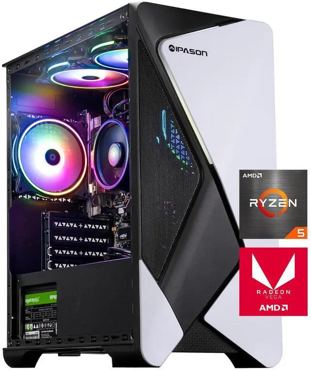 IPASON - Gaming desktop - AMD Ryzen 5 5600G 6 core up to 4.4GHz - 16GB DDR4 3200MHz - 1TB M.2 NVMe - 550W PSU - Windows 11 home - WIFI - Gaming PC