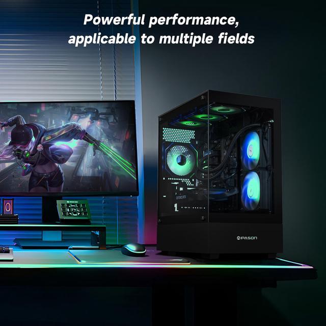 IPASON Gaming Desktop PC Ryzen7 9700X Geforce RTX 5060 8G MSI B650M 32GB DDR5 1TB NVMe SSD 650W GOLD PSU Wi-Fi Liquid Cooler ARGB Fans Windows 11 Prebuilt Gaming Pc New Compute
