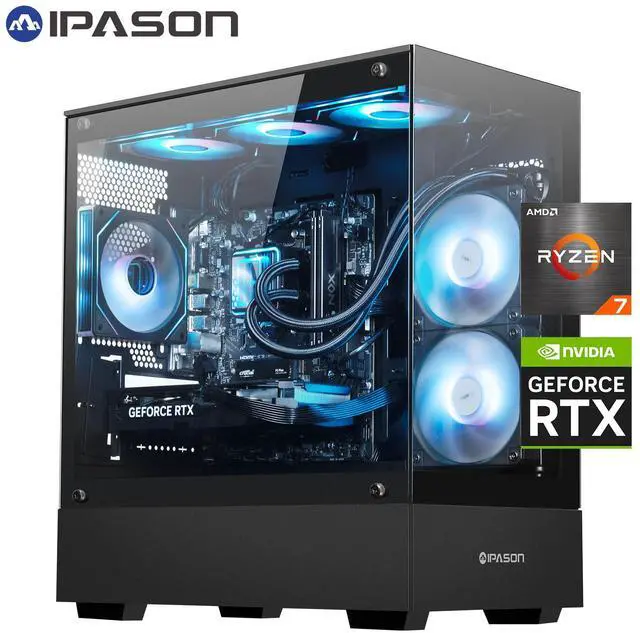 IPASON Gaming Desktop PC Ryzen7 9700X Geforce RTX 5060 8G MSI B650M 32GB DDR5 1TB NVMe SSD 650W GOLD PSU Wi-Fi Liquid Cooler ARGB Fans Windows 11 Prebuilt Gaming Pc New compute