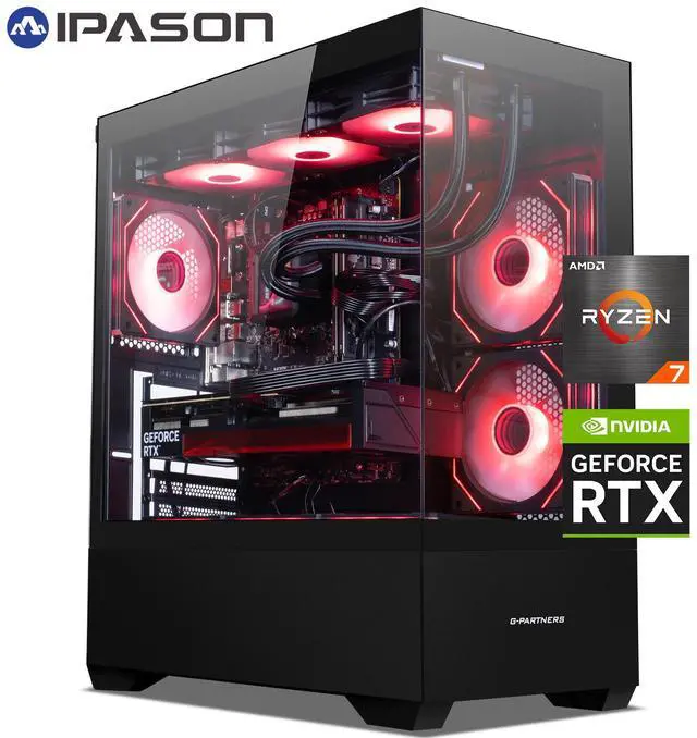 IPASON Gaming Desktop Ryzen 7 9700X NVIDIA RTX5070 12GB 32GB DDR5 RAM 1TB M.2 NVMe Windows 11 home WIFI 360MM Liquid Cooler ARGB Fans AI Ready 850W Gold PSU Prebuilt Gaming Pc