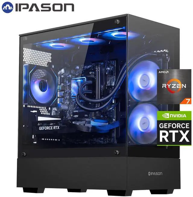 IPASON Gaming PC AMD Ryzen7 9700X Geforce RTX5060 Ti 16G 1TB NVME SSD 32GB DDR5 RAM 650W GOLD PSU 240MM AIO liquid cooler MSI B650M Windows 11 WIFI Prebuilt Gaming Pc New computer