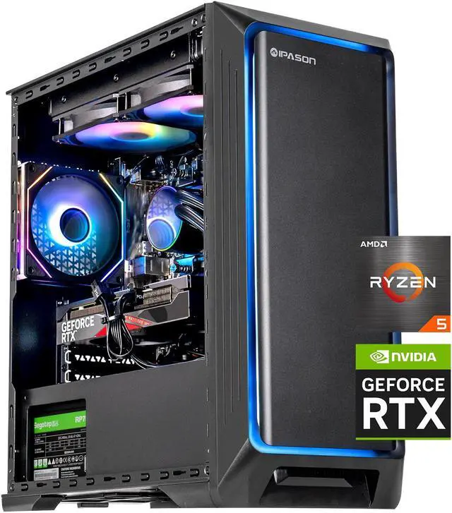 IPASON Gaming PC Desktop Ryzen7 5700X3D (8 Core up to 4.1GHz) NVIDIA RTX4060TI 1TB NVME SSD 32GB DDR4 RAM 650 PSU Windows 11 Home 64-bit