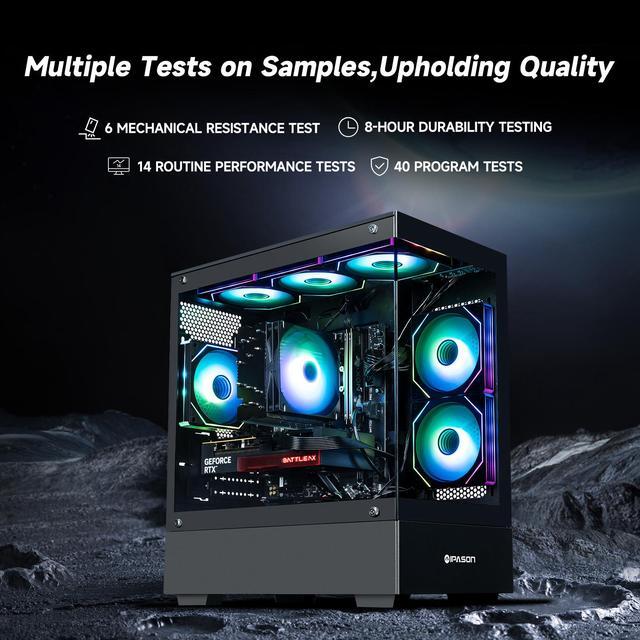 IPASON Xelra Gaming Desktop PC AMD Ryzen5 9600X Geforce RTX 5060 8G 32GB DDR5 1TB NVMe SSD Wi-Fi Windows 11 Home Black Prebuilt Pc Computer