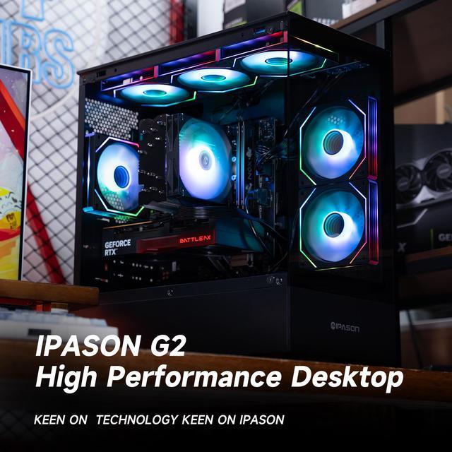 IPASON Xelra Gaming Desktop PC AMD Ryzen5 9600X Geforce RTX 5060 8G 32GB DDR5 1TB NVMe SSD Wi-Fi Windows 11 Home Black Prebuilt Pc Computer