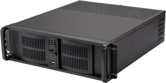 iStarUSA D-300-FS Black Aluminum / Steel 3U Rackmount Compact Stylish Front-mounted PSU Chassis 2 External 5.25" Drive Bays
