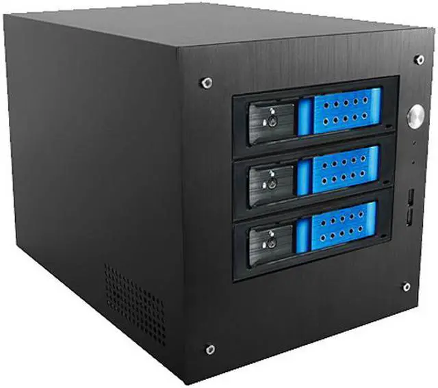 iStarUSA S-35-3DE1BK Black Aluminum / Steel Tower Compact Stylish 3x 3.5" Hotswap Trayless mini-ITX Tower - Black HDD Handle