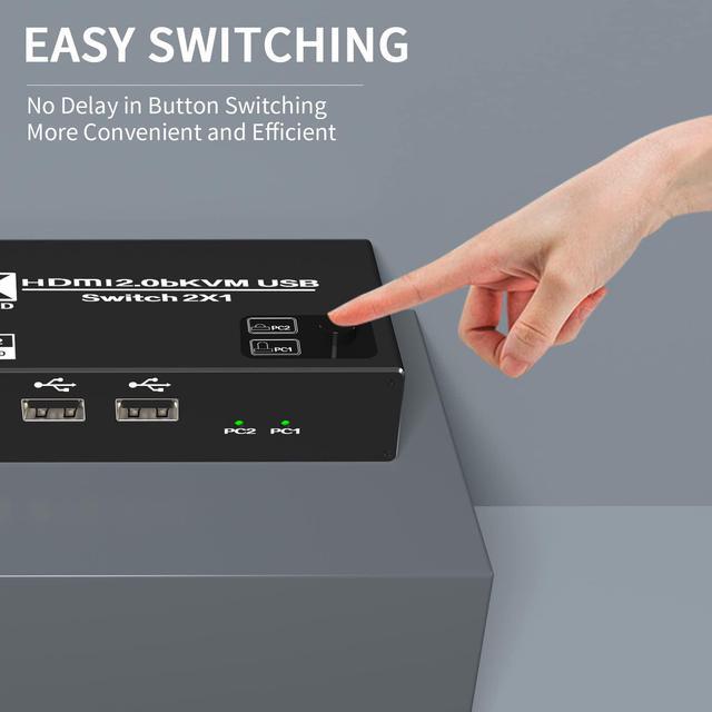 Jansicotek 2x1 USB HDMI KVM Switch 2 Port 4K 60Hz 2K 120/144Hz 2 Computers Sharing 1 Monitor And 3USB2.0 Ports Keyboard Mouse Peripherals Selector Box