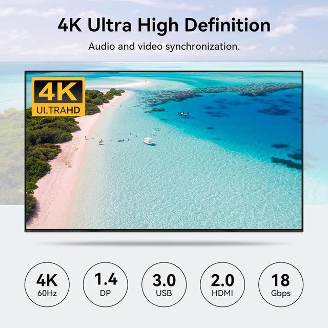 Jansicotek [HDMI+DisplayPort +USB] Dual Monitor KVM Switch HDMI2.0 DP1.4 Support 4K 60Hz USB 3.0 HDMI DP KVM Switch 2 Monitors 4 Computers With Cables Digital Display Wired Remote