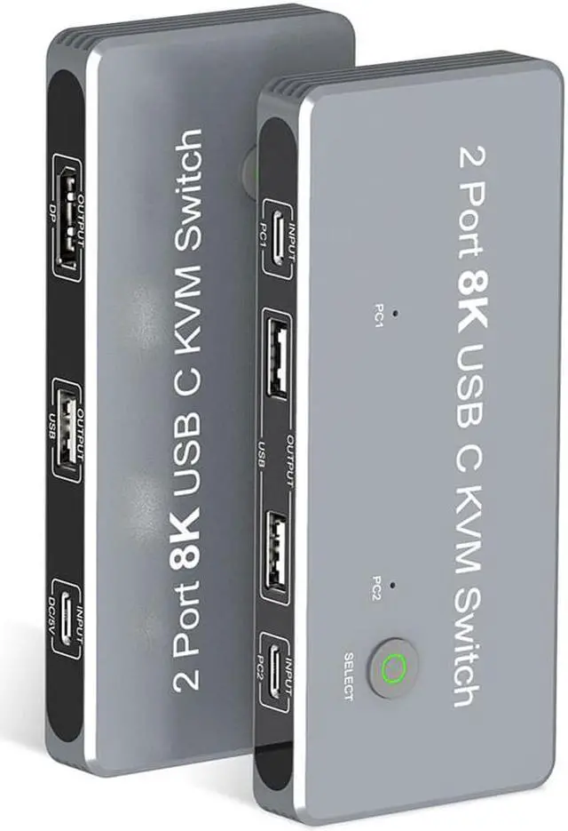 Jansicotek KVM Switch DisplayPort 2 Port 8K LUOM KVM DP Switches Box 2 in 1 Out for 2PC Share 1 Monitor and One Keyboard Mouse KVM Switch Displayport Support 8K 60Hz 4K 144Hz 3D 1080P