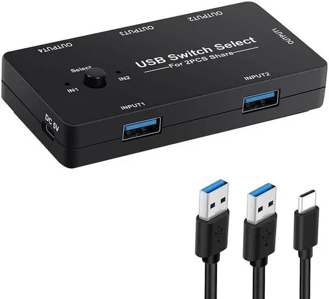 Jansicotek USB Switch USB Switcher 2 Computers Sharing 4 USB Devices USB Metal KVM Switch for Printer Keyboard switches Scanner PCs with One-Button Swapping and 2 Pack USB Cables