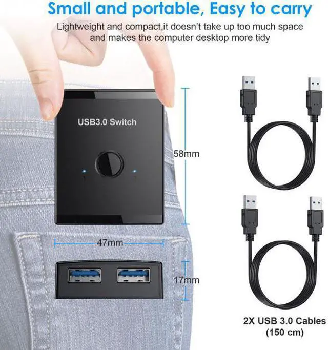 KAIBOXIXI KVM USB 3.0 Bidirectional Switch Selector 2 to 1 PCs Sharing or 1 to 2 Hub for Keyboard Mouse Scanner Printer