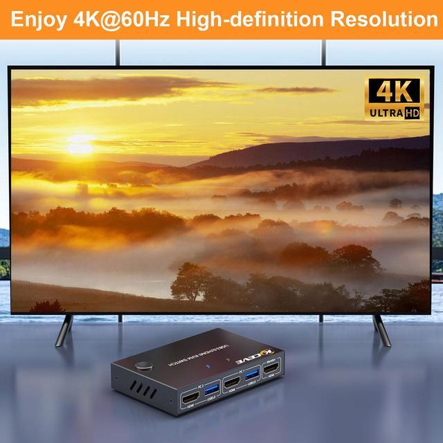 KCEVE KVM Switch 1 Monitor 2 Computers 4K 60Hz HDMI KVM Switch For 2 Computer Share 1 Monitor And 4 USB 3.0 Devices With Wired Remote