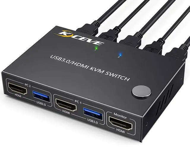KCEVE KVM Switch 1 Monitor 2 Computers 4K 60Hz HDMI KVM Switch for 2 Computer Share 1 Monitor and 4 USB 3.0 Devices with Wired Remote