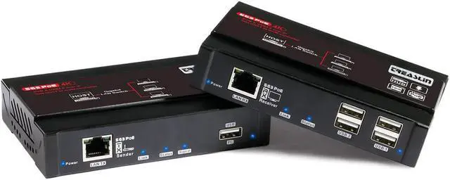 KVM Extender HDMI USB Over IP 4K 30Hz 4:4:4 Video Webcam Extender Supports Gigabit POE Network Switch Support HDMI Audio 2CH/5.1CH/7.1CH/DTS/and USB 2.0 with Independent EDID Manageme