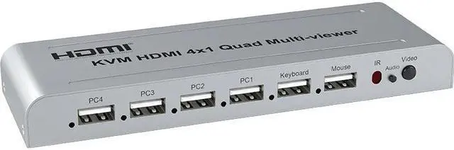 KVM HDMI 4X1 Quad Multi Viewer Switch 4 In 1 Out Vedio Processor Screen Multiviewer Seamless 1080P Supports USB Keyboard Mouse(With US Plug)