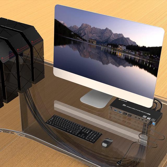 KVM HDMI Switch 4 Ports USB 3.0 KVM Selector Box With EDID Emulator Support 4K 60Hz Resolution For 4 Computers Share Mouse Keyboard And Monitor