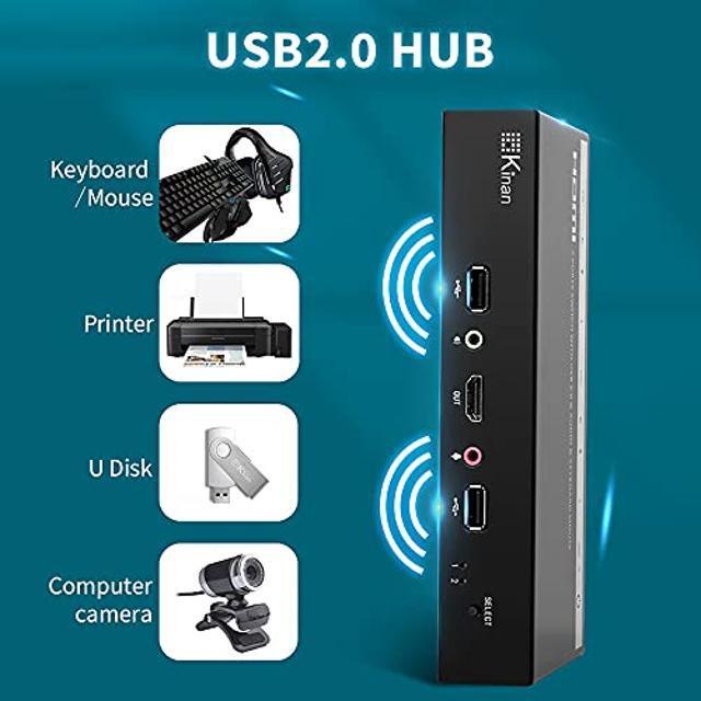 KVM Switch 1 Monitors 2 Computers HDMI 4K 60Hz KVM Switcher 2 PCs Share 1 Monitor Keyboard Mouse Printer Scanner USB2.0 Audio Hotkey EDID Emulation For Windows Mac Linux Unix Cables Included