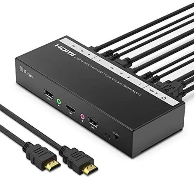 KVM Switch 1 Monitors 2 Computers HDMI 4K 60Hz KVM Switcher 2 PCs Share 1 Monitor Keyboard Mouse Printer Scanner USB2.0 Audio Hotkey EDID Emulation for Windows Mac Linux Unix Cables Included