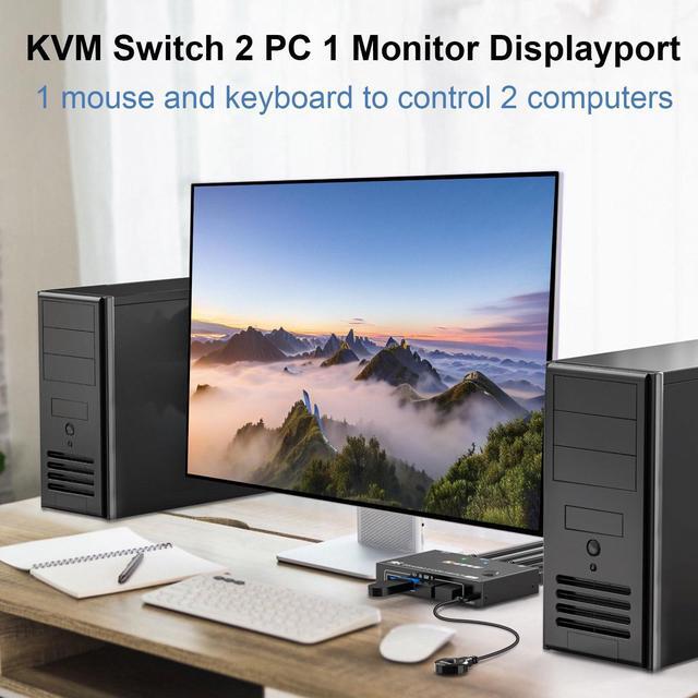 KVM Switch 2 Computers 1 Monitor Displayport USB 3.0 KVM Switch Displayport 4K 144Hz For 2 Computer Share 1 Monitor And 4 USB Devices With Wired Remote