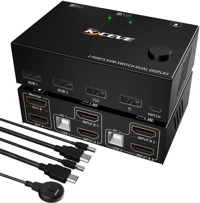 KVM Switch 2 Computers 2 Monitors 4K 30Hz Dual Monitor HDMI USB 2.0 PC Switcher for 2 Coputers Share Keyboard Mouse and Monitor Support Copy and Extended Display