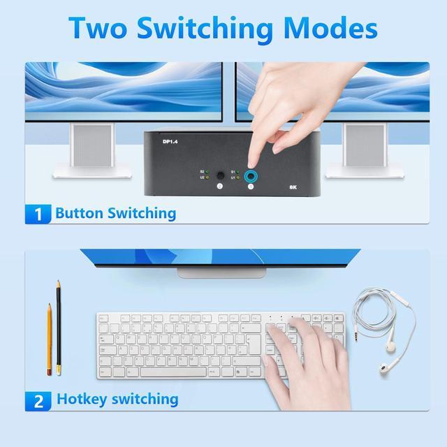 KVM Switch 2 Monitors 2 Computers 8k Displayport Switch With USB 3.0 Cable Jack 2 Computers Share A Set Of Keyboard Mouse Support Windows/Mac/Linux (Dual Monitor)
