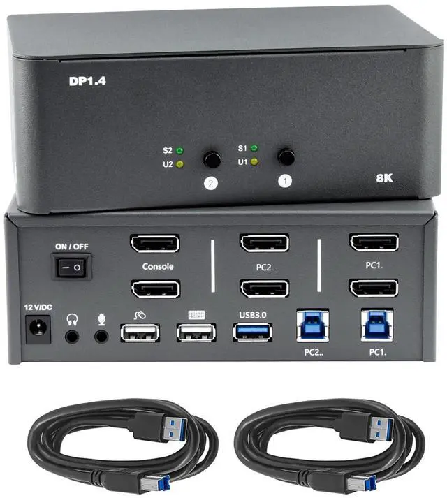 KVM Switch 2 Monitors 2 Computers 8k Displayport Switch with USB 3.0 Cable Jack 2 Computers Share a Set of Keyboard Mouse Support Windows/Mac/Linux (Dual Monitor)