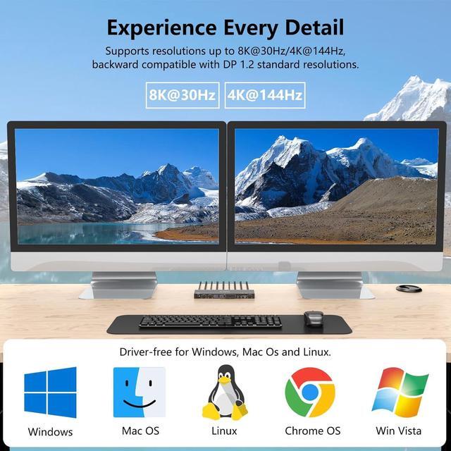 KVM Switch 2 Monitors 2 Computers For 2 Computers To Share 4 USB 3.0 HUB And 2 Monitors Support KVM Mode And USB Mode Voice Controlled DisplayPort KVM Switch 8K 30Hz 4K 144Hz