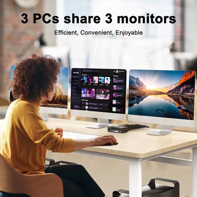 KVM Switch 3 Monitors 3 Computers 8K 60Hz 4K 144Hz Camgeet HDMI+2 Displayport KVM Switch Triple Monitor For 3 Computer Share 3 Monitor And 4 USB3.0 Devices Wired Remote And 12V Power Adapter Included