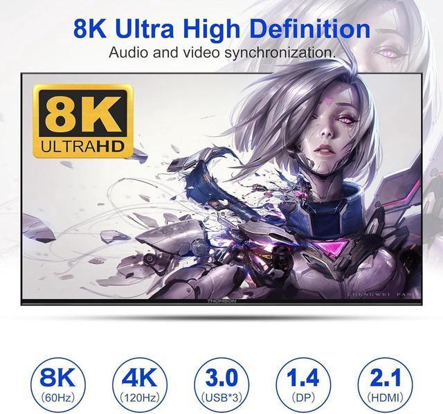 KVM Switch 3 Monitors 4 Computers 8K 60Hz 4K 144Hz 2 HDMI +1 DisplayPort Triple Monitor KVM Switch For 4 Computer With Audio And 3 USB 3.0 Ports USB 3.0 KVM Triple Monitor Keyboard Mouse Switcher