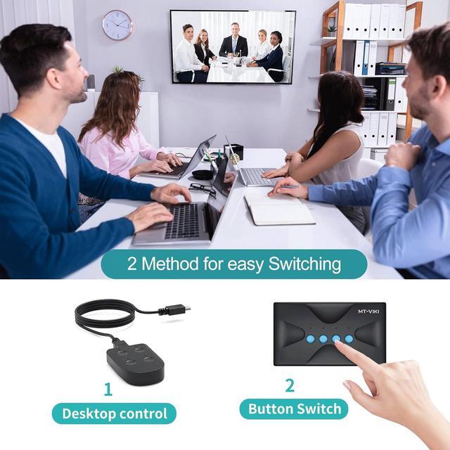 KVM Switch 4 Port MT-VIKI HDMI KVM Switch For 4 Computers Share One HD 4K Monitor And 3 USB Devices Keyboard Mouse Printer Including 4 KVM Cables And Wire-Desktop Controller