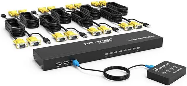 KVM Switch 8 Port KVM Switch VGA USB+8 Cables 2 in1 & Wired Extended Selector MT-VIKI 8x1 Rackmount KVM VGA Switch