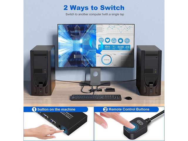 KVM Switch DisplayPort - 2 Port Displayport KVM Switch Two Computers One Monitor Switch To Share Mouse Keyboard Printer USB And Ultra HD Monitor Support 4K 60Hz 2 DP Cable And 2 USB Cable Included