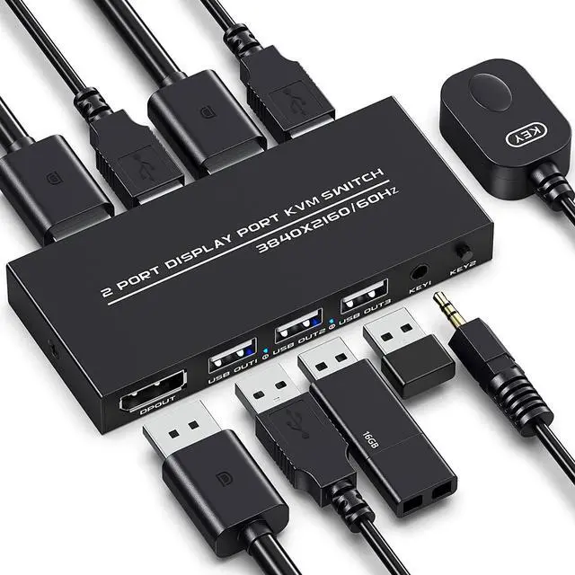 KVM Switch DisplayPort - 2 Port Displayport KVM Switch Two Computers One Monitor Switch to Share Mouse Keyboard Printer USB and Ultra HD Monitor Support 4K 60Hz 2 DP Cable and 2 USB Cable Included