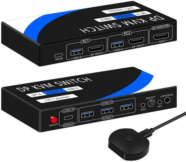 kvm Switch displayport kvm Switch 1 Monitors 2 Computers 8K 60HZ4K 120HZ4 Port USB3.0with 1 USB C displayport kvm switches dp kvm Switch 2 Computers 1 Monitor Supports Multiple Operating Systems