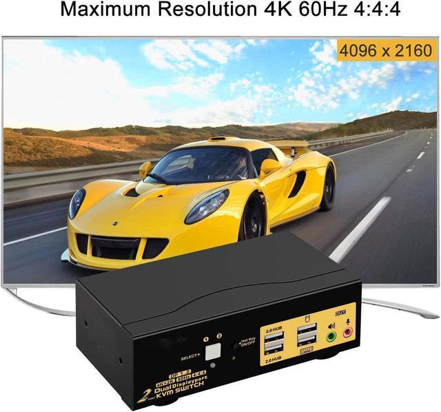 KVM Switch Dual Monitor DisplayPort 2 Port 4K 60Hz 4:4:4 2x2 DP KVM Switch With Audio And USB 2.0 HUBs
