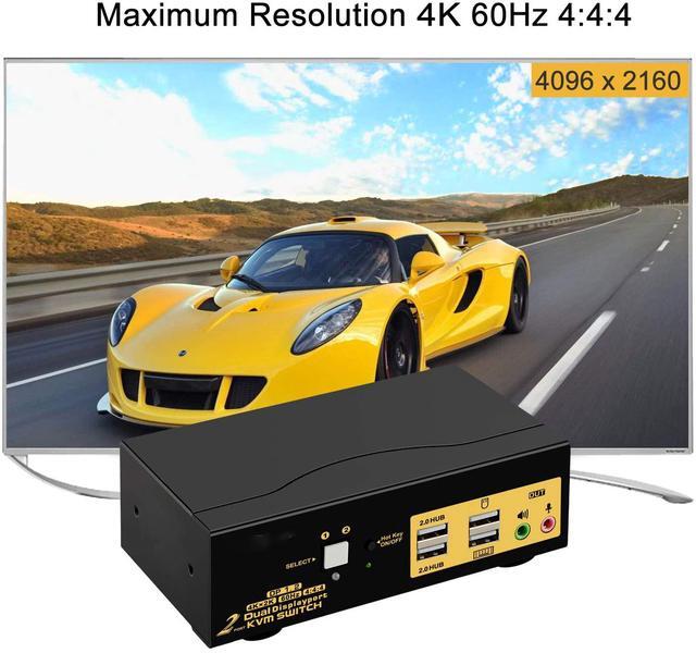 KVM Switch Dual Monitor DisplayPort 2 Port 4K 60Hz 4:4:4 2x2 DP KVM Switch With Audio And USB 2.0 HUBs