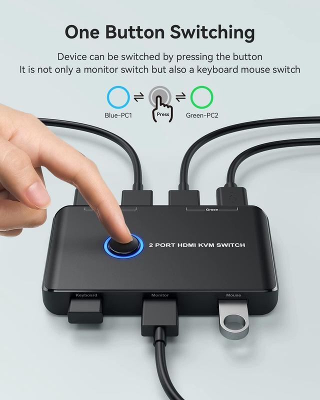 KVM Switch Giimake KVM Switch HDMI USB KVM Switch For 2 Computers Sharing One HD Monitor And Keyboard Mouse Support 4K 60Hz 2 HDMI Cables And 2 USB Cables Included