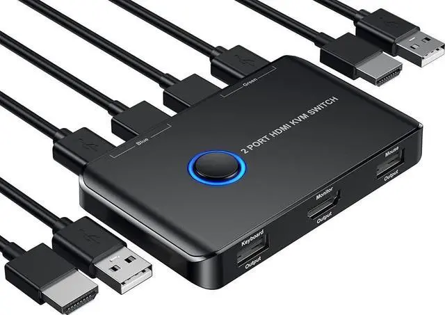 KVM Switch Giimake KVM Switch HDMI USB KVM Switch for 2 Computers Sharing One HD Monitor and Keyboard Mouse Support 4K 60Hz 2 HDMI Cables and 2 USB Cables Included