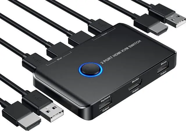 KVM Switch Giimake KVM Switch HDMI USB KVM Switch for 2 Computers Sharing One HD Monitor and Keyboard Mouse Support 4K 60Hz 2 HDMI Cables and 2 USB Cables Included