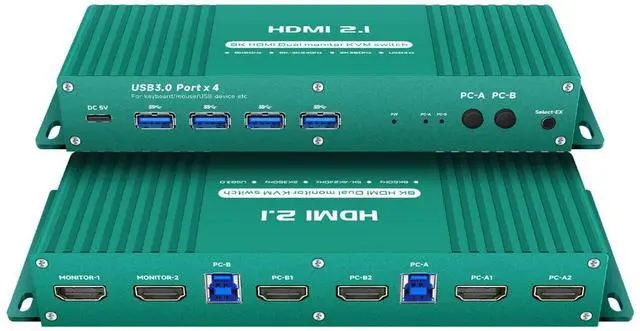 Kvm Switch HDMI 2 Monitors 2 Computers 4k 240hz Dual Monitor kvm Switch hdmi2.1 2 PC Monitor Switch 4k 144hz USB3.0