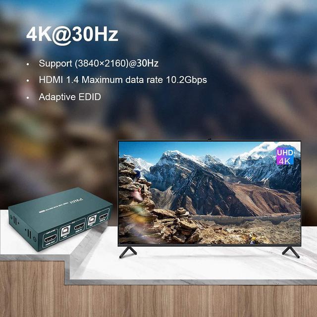KVM Switch HDMI 2 Port 4 USB 2.0 Hub UHD 4K 30Hz Support Wireless Keyboard And Mouse No Power Require With HDMI And USB Cables (Black)