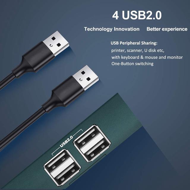 KVM Switch HDMI 2 Port 4 USB 2.0 Hub UHD 4K 30Hz Support Wireless Keyboard And Mouse No Power Require With HDMI And USB Cables (Black)