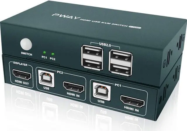 KVM Switch HDMI 2 Port 4 USB 2.0 Hub UHD 4K 30Hz Support Wireless Keyboard and Mouse No Power Require with HDMI and USB Cables (Black)